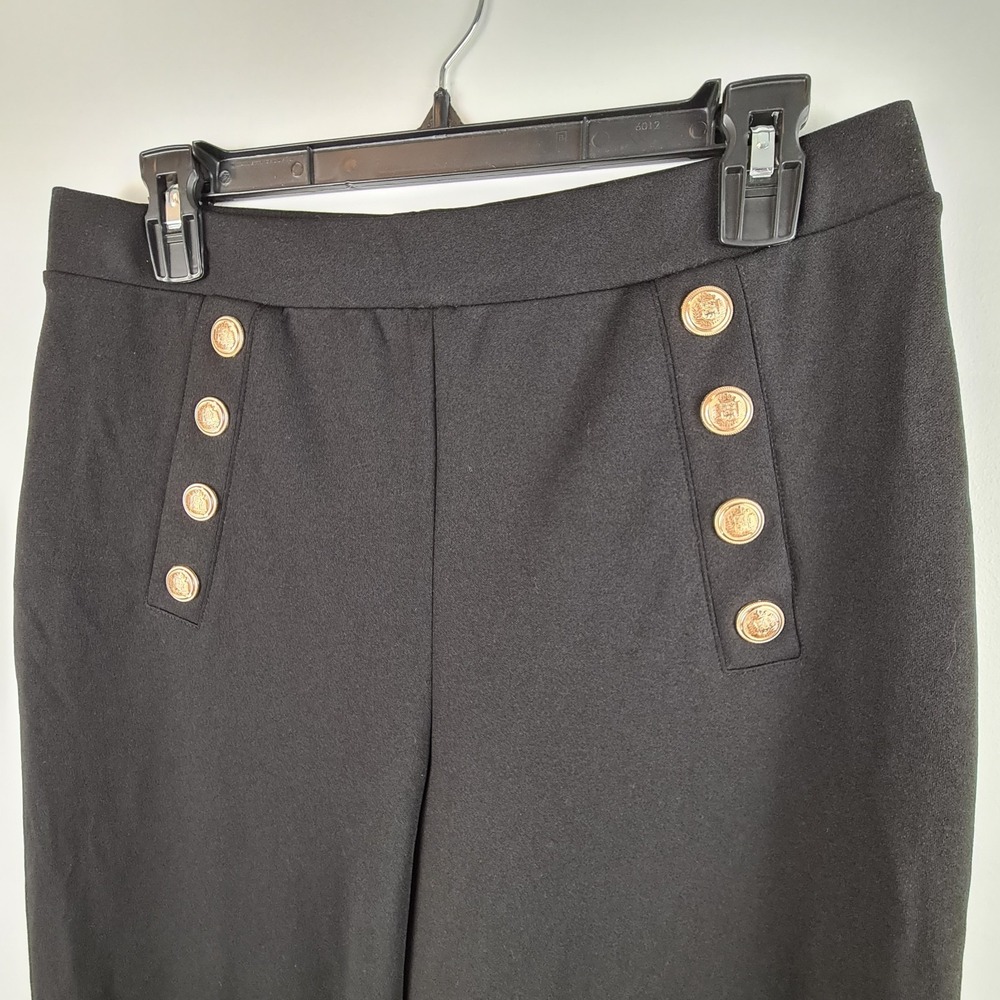 H&M Women's Black Button Front Sailor Pull On Wide Leg Trousers Medium Workwear‎ - Picture 2 of 8